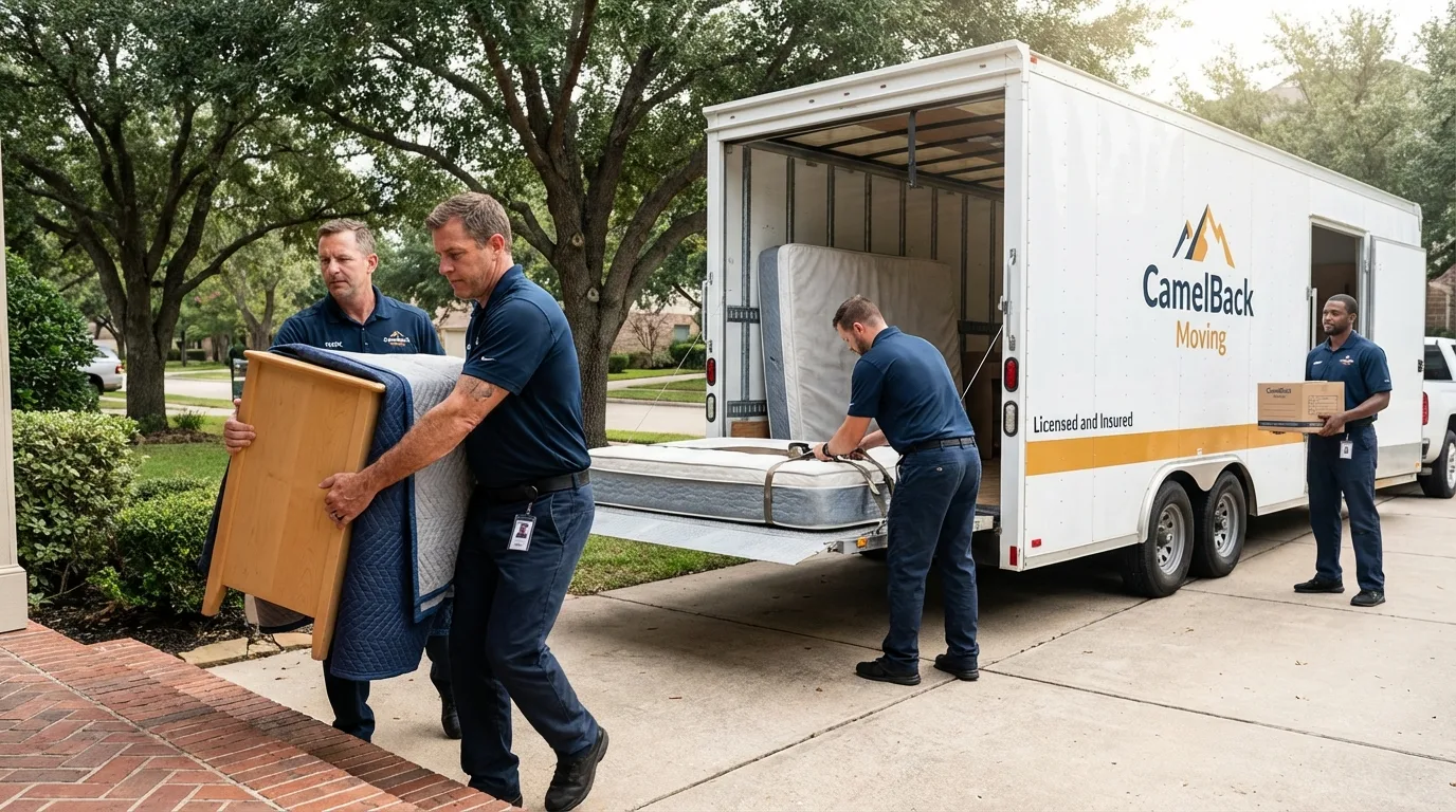 Crew loading residential truck for cross-state move from Pawtucket, RI