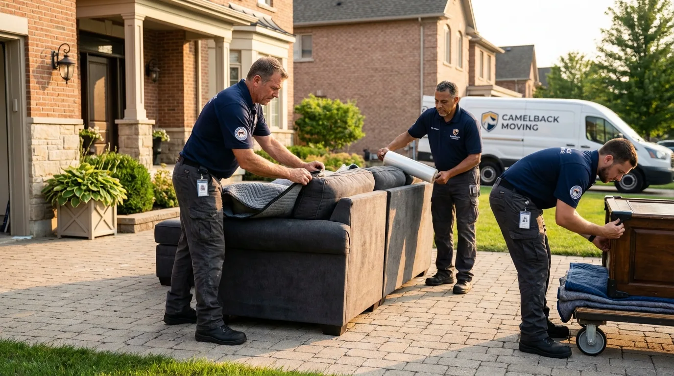 Large estate moving crew wrapping furniture in Pawtucket, RI